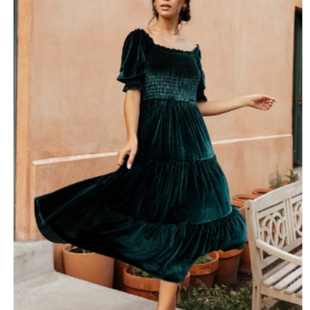 Baltic Born Vivaldi Smocked Velvet Midi Dress